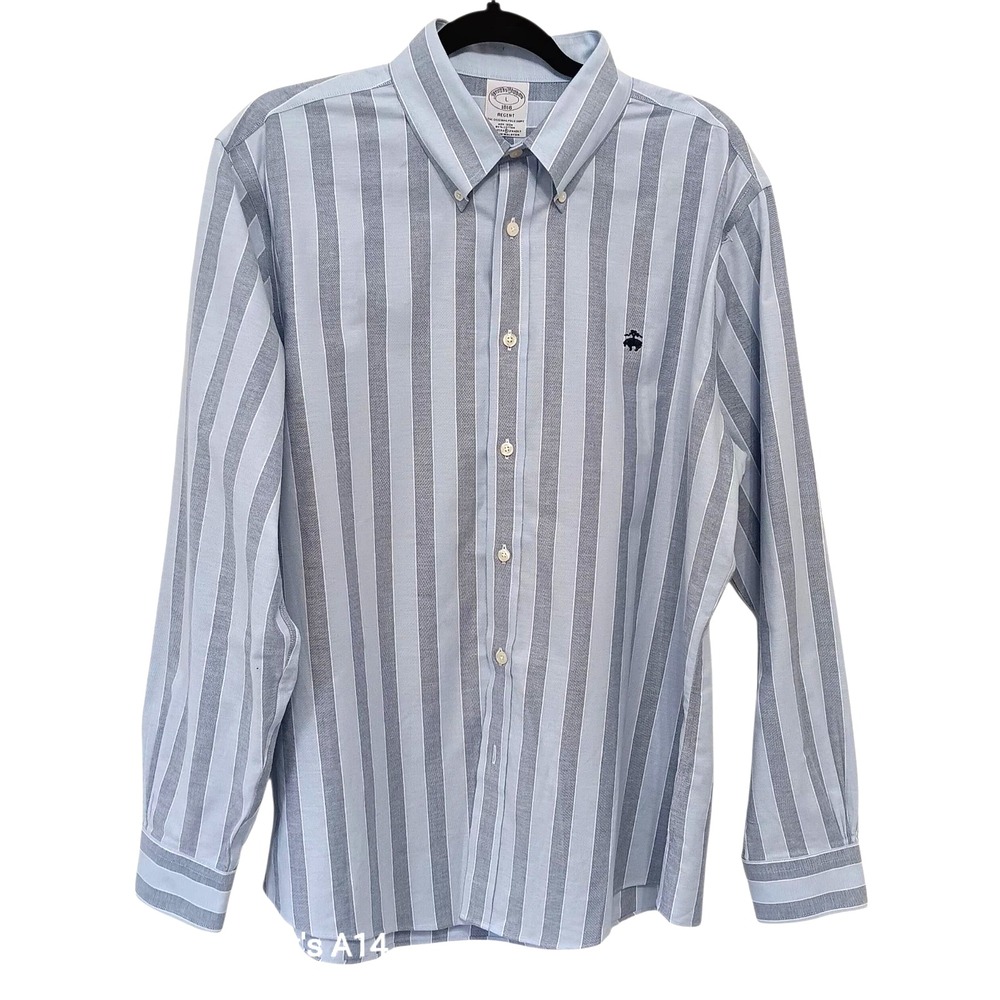 Brooks Brothers Men's L Dress Shirt Blue Stripe Non-Iron Classic Button Up